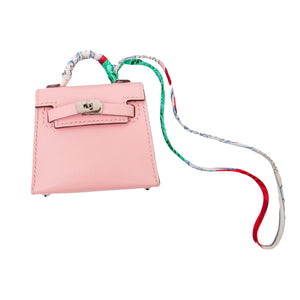 Kohum Micro Mini Kelly Twilly Bag Charm Rose Sakura Tadelakt Leather Palladium Hardware (PHW)