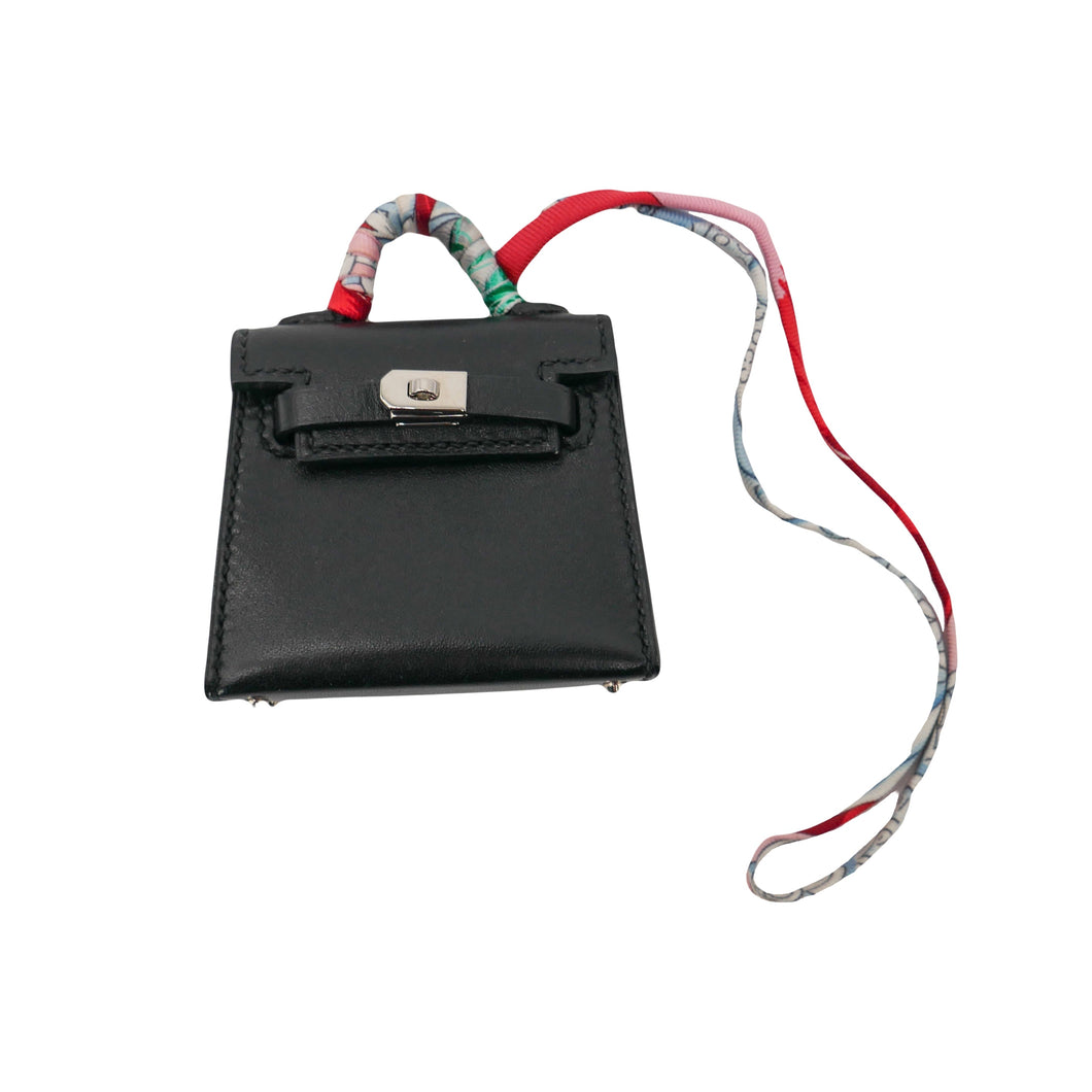 Kohum Micro Mini Kelly Twilly Bag Charm Black Box Calf Leather Palladium Hardware (PHW)
